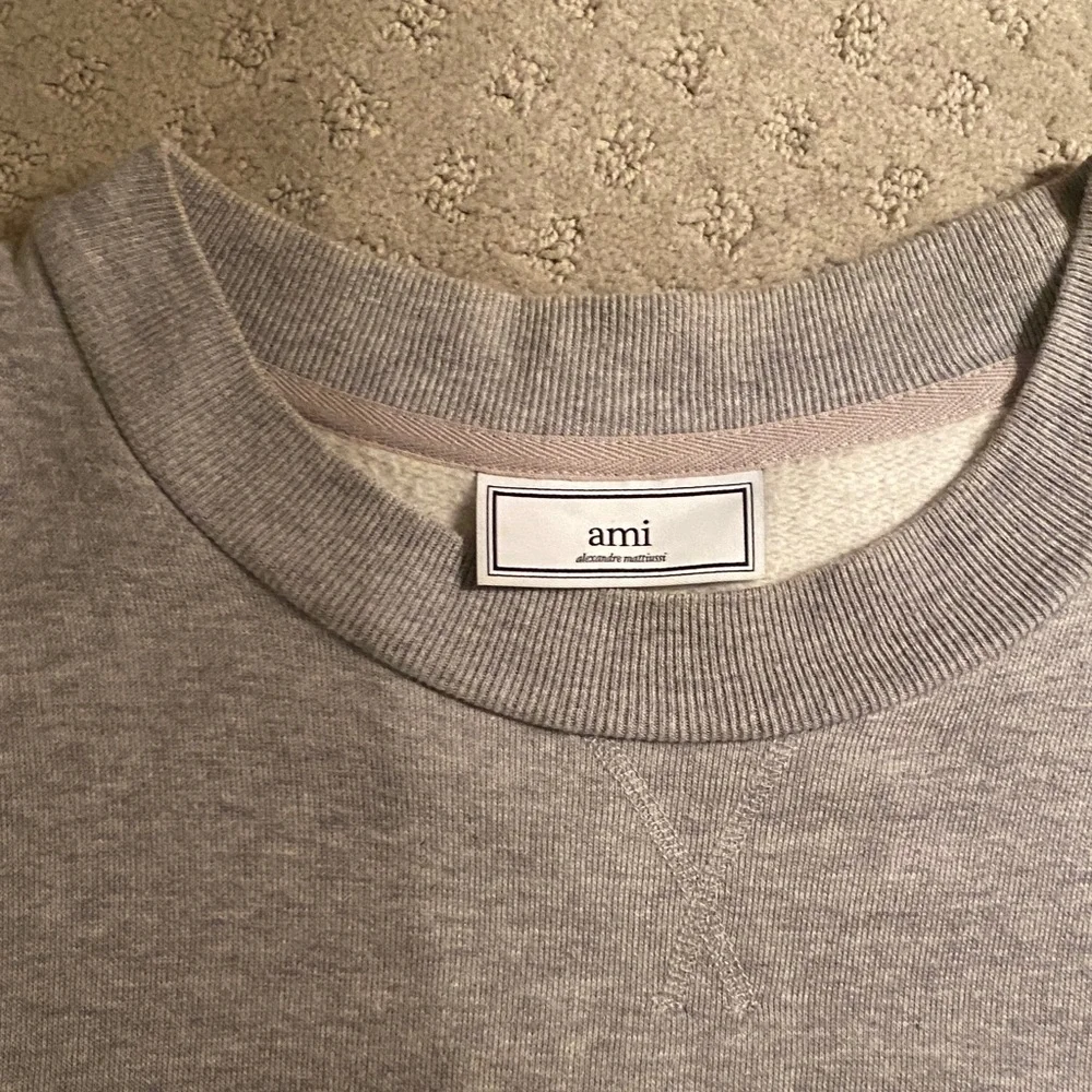 Ami Grey Crewneck with Navy White Red Logo